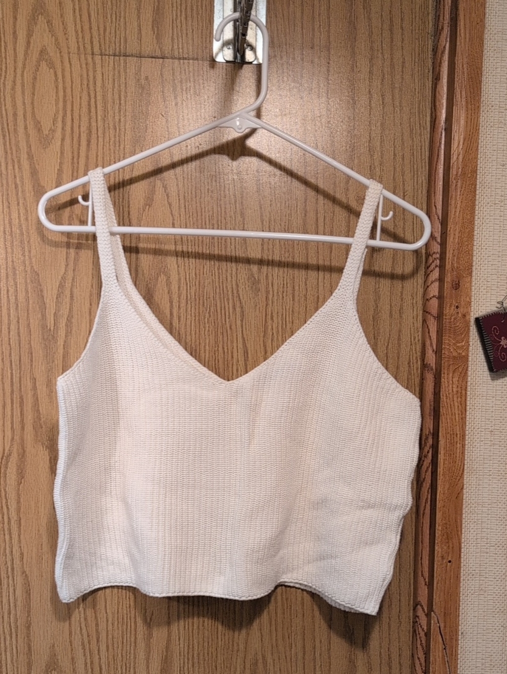 Brandy Melville Cream Knit V-Neck Cropped Cami